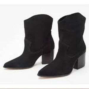 Schutz Tessie black leather suede boots block heel trendy western women size 7.5